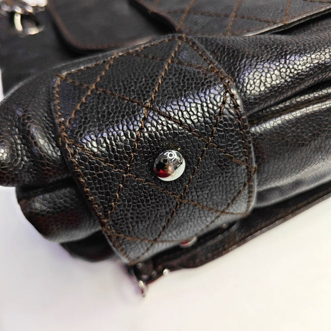 Chanel Glazed Caviar Leather Dark Brown Pocket Shoulder Bag
