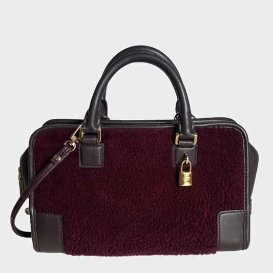 Loewe Amazona 23 in Burgundy Lambskin Leather and Shearling with Strap-Luxbags