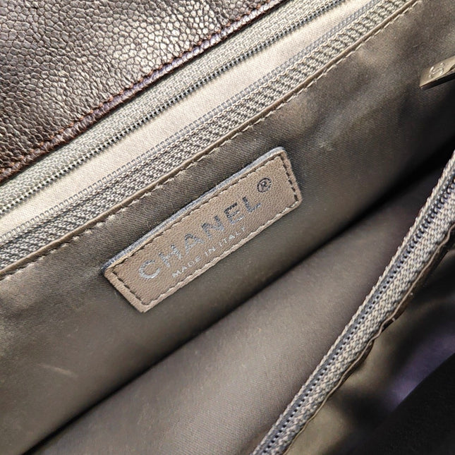 Chanel Glazed Caviar Leather Dark Brown Pocket Shoulder Bag