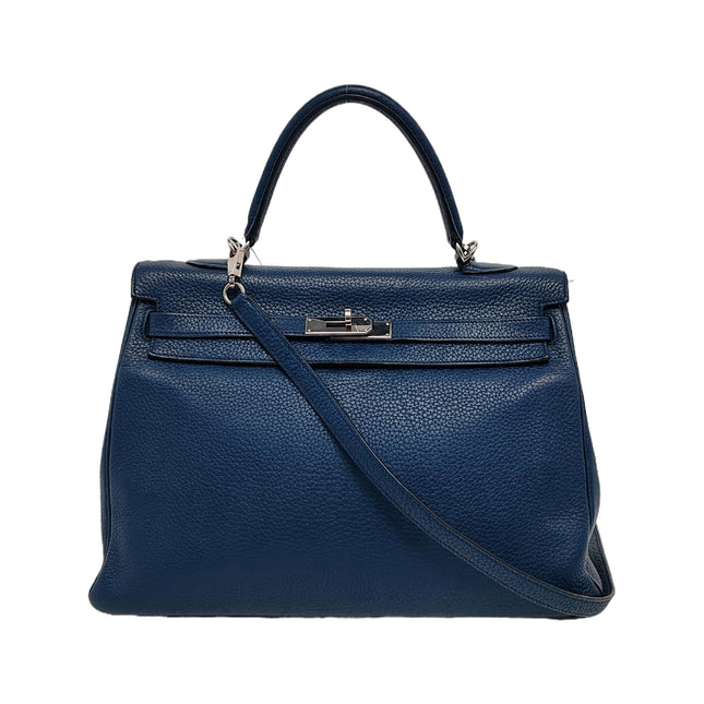 Hermes Kelly 35 Retourne Navy 7P Blue de Prusse Clemence Leather Palladium Hardware 2010-Luxbags