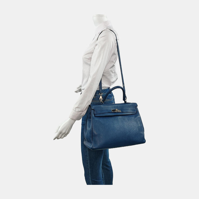 Hermes Kelly 35 Retourne Navy 7P Blue de Prusse Clemence Leather Palladium Hardware 2010