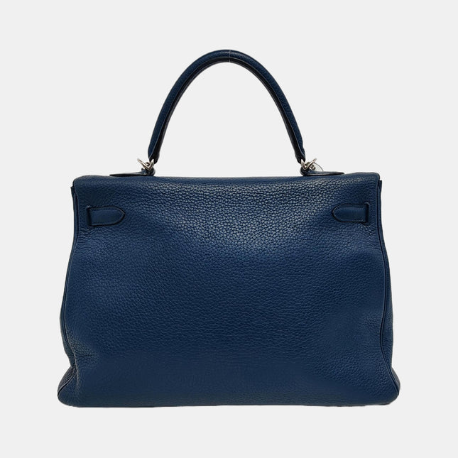 Hermes Kelly 35 Retourne Navy 7P Blue de Prusse Clemence Leather Palladium Hardware 2010