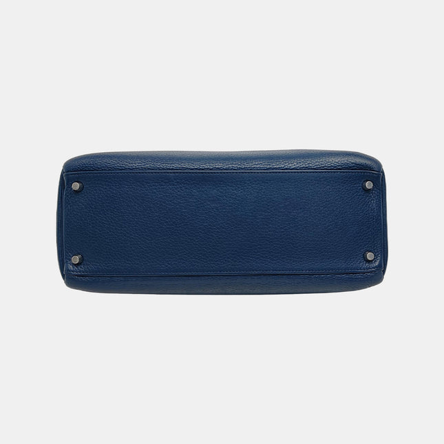 Hermes Kelly 35 Retourne Navy 7P Blue de Prusse Clemence Leather Palladium Hardware 2010