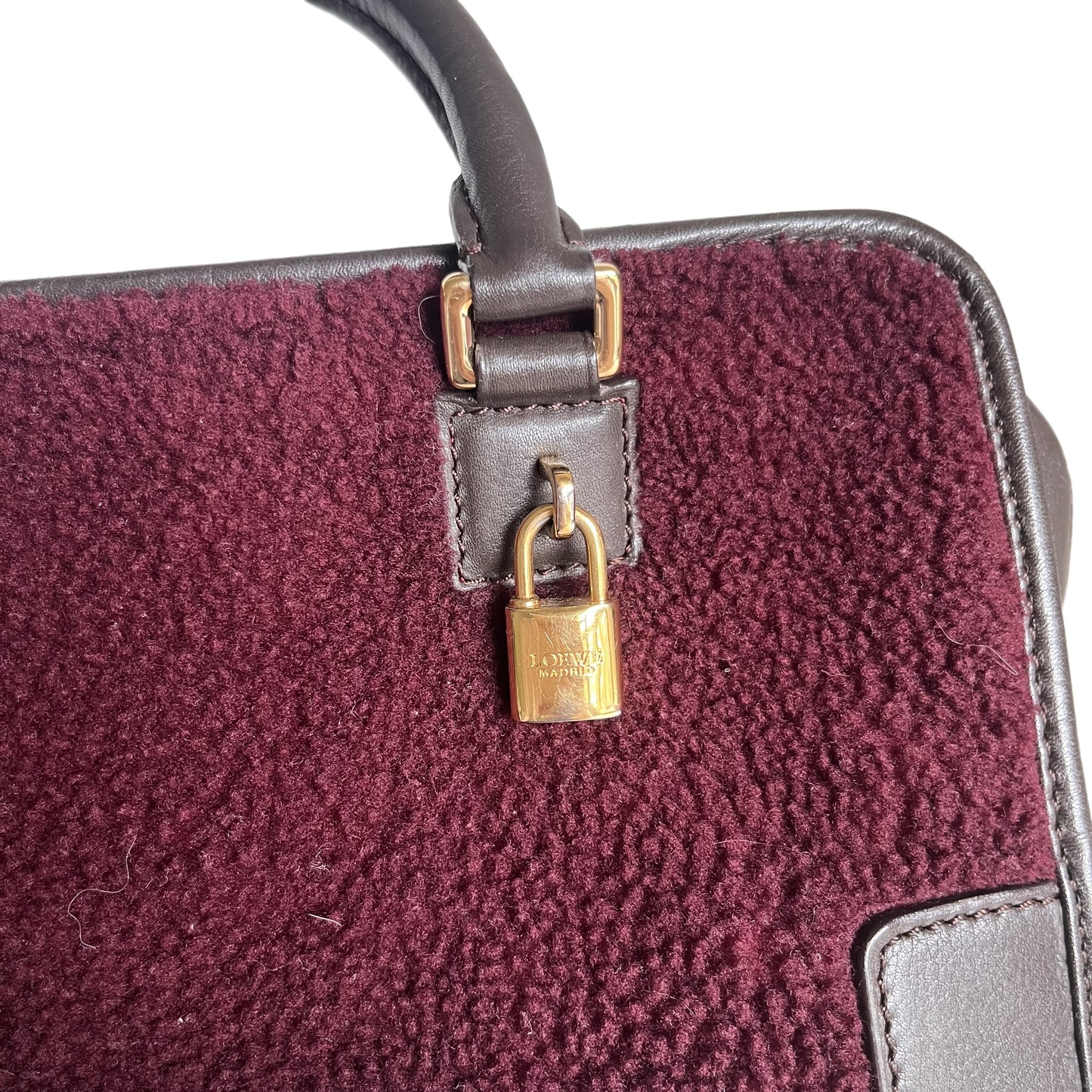 Loewe Amazona 23 in Burgundy Lambskin Leather and Shearling with Strap