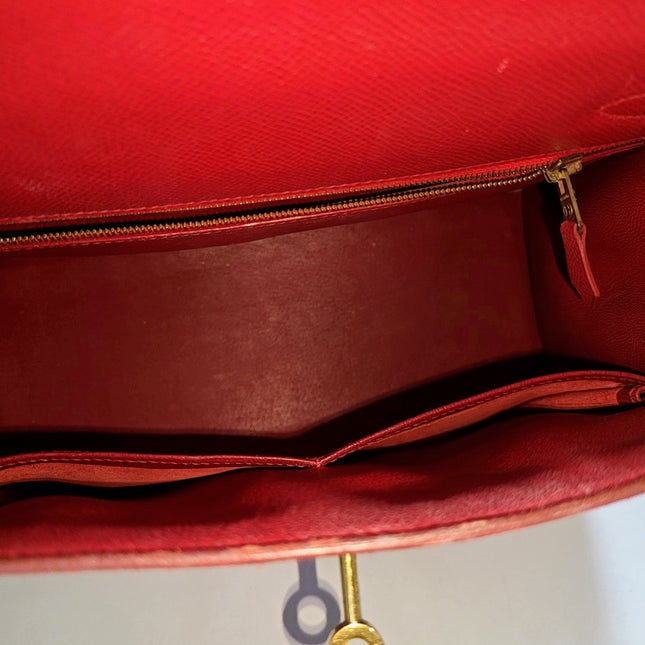Hermes Kelly 28 Sellier Red Rouge Epsom Leather Gold Hardware 1996