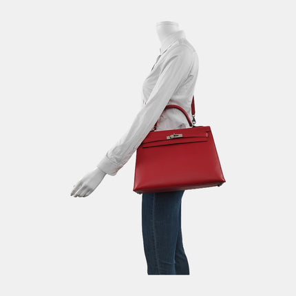 Hermes Kelly 32 Sellier Q5 Rouge Casaque Red Epsom Leather Palladium Hardware 2013