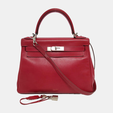 Hermes Kelly 28 Retourne Rouge Grenat Red Box Leather Gold Hardware 2010