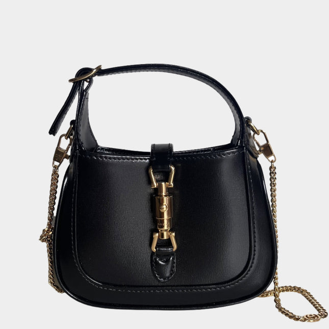 Gucci Jackie 1961 Super Mini Black Leather Bag with Chain Strap-Luxbags