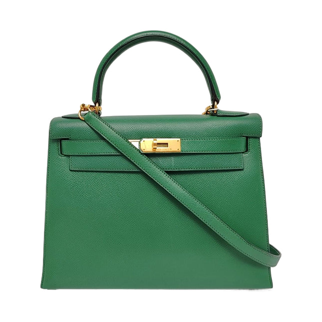 Hermes Kelly 28 Sellier Green Vert Comis Epsom Leather Gold Hardware 1991-Luxbags