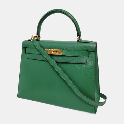 Hermes Kelly 28 Sellier Green Vert Comics Epsom Leather Gold Hardware 1991