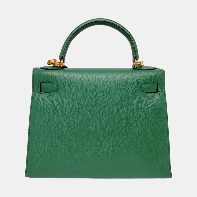 Hermes Kelly 28 Sellier Green Vert Comics Epsom Leather Gold Hardware 1991