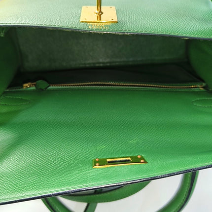 Hermes Kelly 28 Sellier Green Vert Comics Epsom Leather Gold Hardware 1991