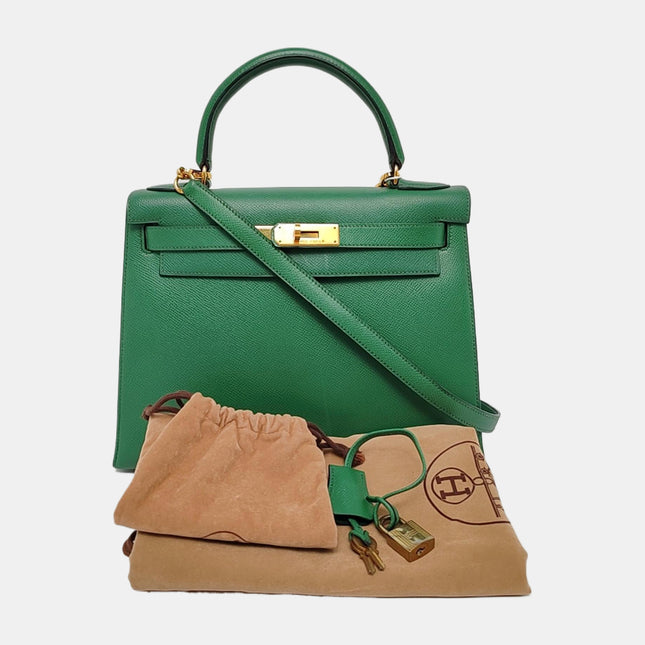 Hermes Kelly 28 Sellier Green Vert Comics Epsom Leather Gold Hardware 1991