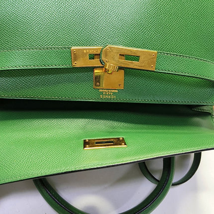 Hermes Kelly 28 Sellier Green Vert Comics Epsom Leather Gold Hardware 1991