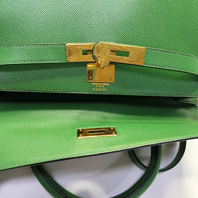 Hermes Kelly 28 Sellier Green Vert Comics Epsom Leather Gold Hardware 1991