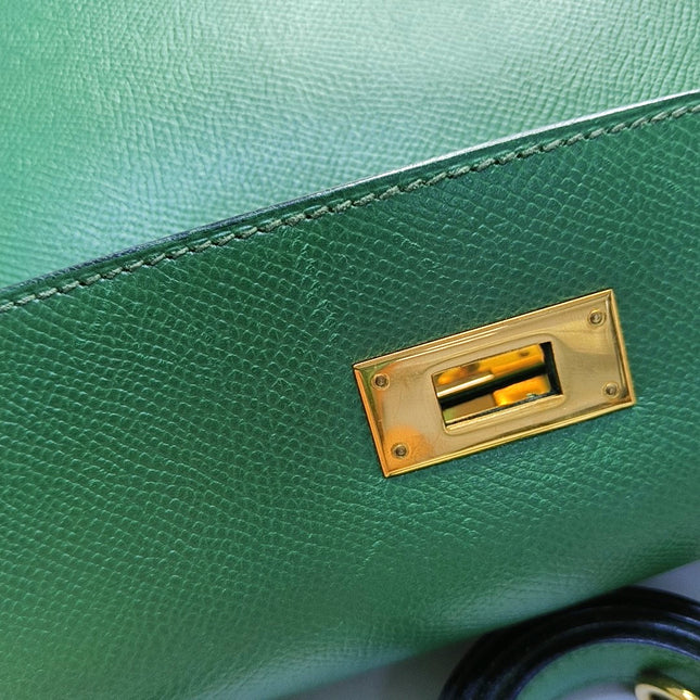 Hermes Kelly 28 Sellier Green Vert Comics Epsom Leather Gold Hardware 1991
