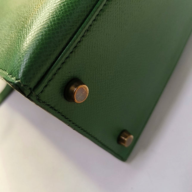 Hermes Kelly 28 Sellier Green Vert Comics Epsom Leather Gold Hardware 1991