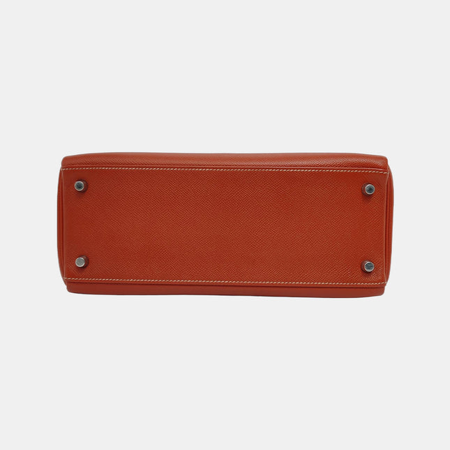 Hermes Kelly 28 Retourne 9T Capucine Orange Epsom Leather White Stitching Palladium Hardware 2011