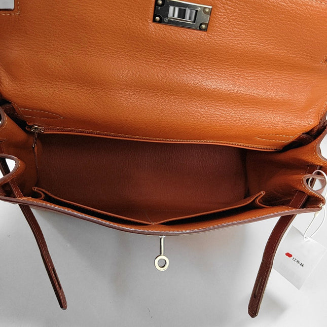 Hermes Kelly 28 Retourne 9T Capucine Orange Epsom Leather White Stitching Palladium Hardware 2011
