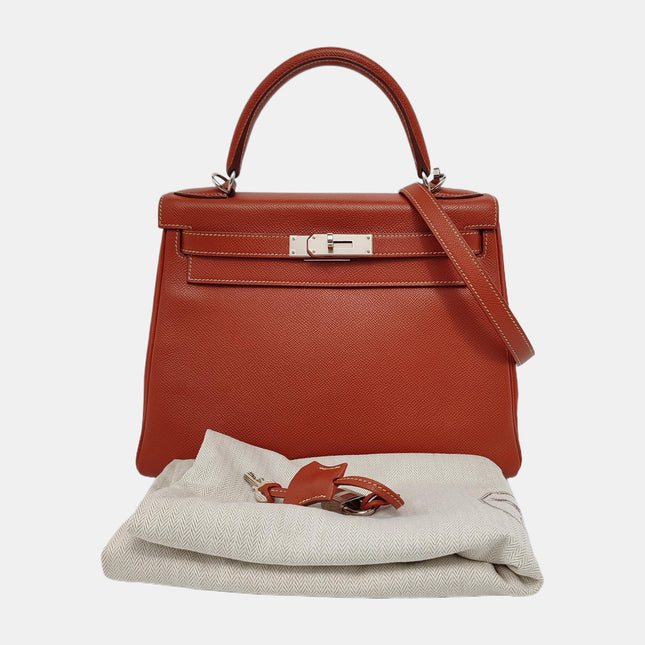 Hermes Kelly 28 Retourne 9T Capucine Orange Epsom Leather White Stitching Palladium Hardware 2011