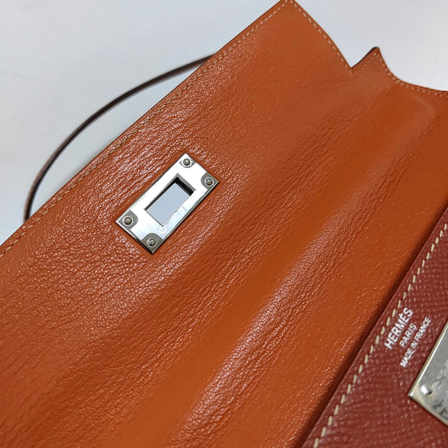 Hermes Kelly 28 Retourne 9T Capucine Orange Epsom Leather White Stitching Palladium Hardware 2011