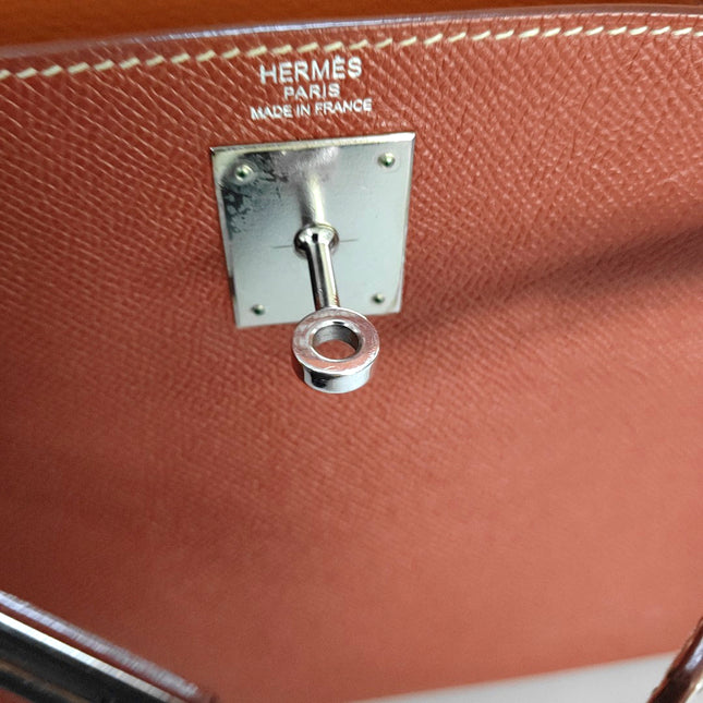 Hermes Kelly 28 Retourne 9T Capucine Orange Epsom Leather White Stitching Palladium Hardware 2011