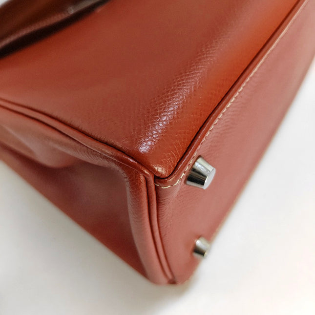 Hermes Kelly 28 Retourne 9T Capucine Orange Epsom Leather White Stitching Palladium Hardware 2011