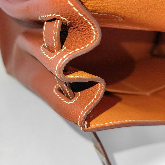 Hermes Kelly 28 Retourne 9T Capucine Orange Epsom Leather White Stitching Palladium Hardware 2011