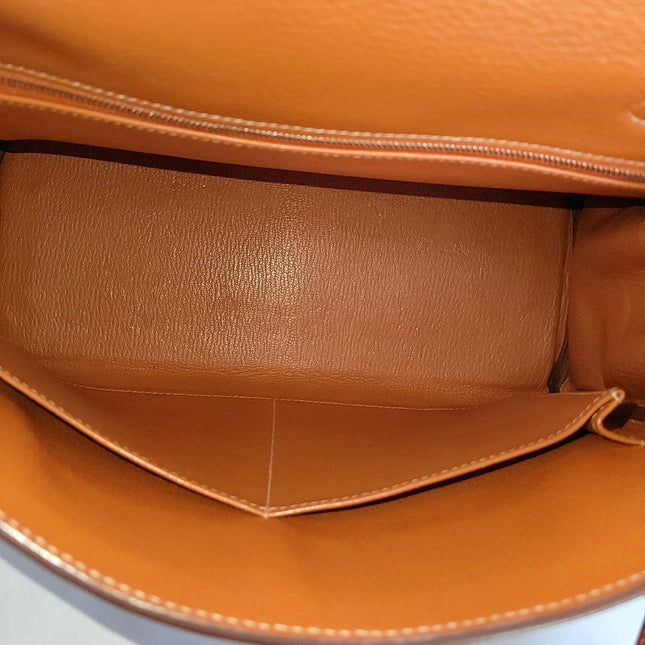 Hermes Kelly 28 Retourne 9T Capucine Orange Epsom Leather White Stitching Palladium Hardware 2011