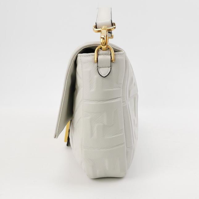 Fendi Baguette White Leather 3D FF Motif Crossbody Bag Large