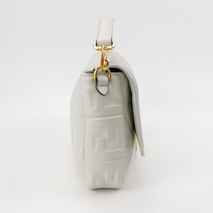 Fendi Baguette White Leather 3D FF Motif Crossbody Bag Large