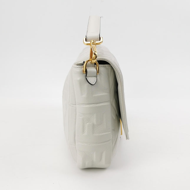 Fendi Baguette White Leather 3D FF Motif Crossbody Bag Large