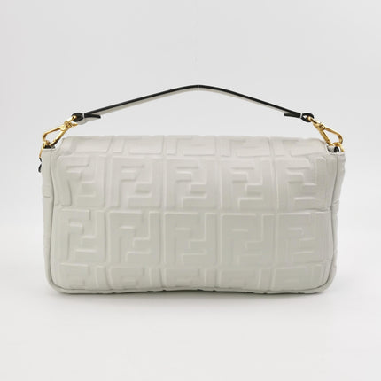 Fendi Baguette White Leather 3D FF Motif Crossbody Bag Large