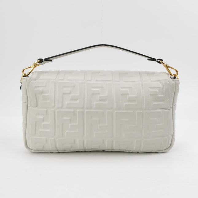 Fendi Baguette White Leather 3D FF Motif Crossbody Bag Large