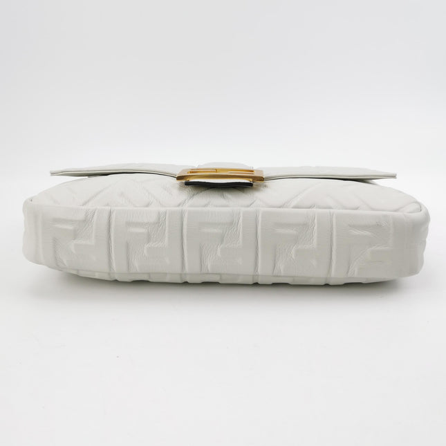 Fendi Baguette White Leather 3D FF Motif Crossbody Bag Large