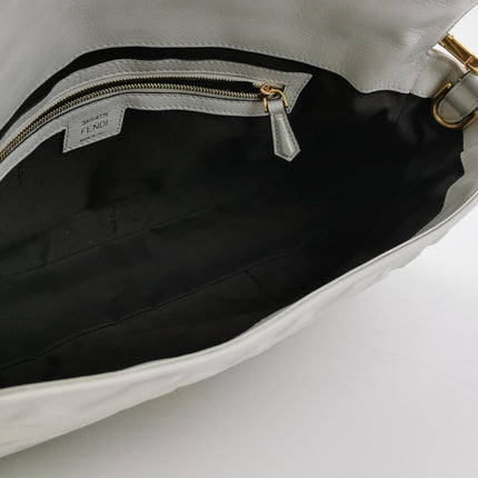 Fendi Baguette White Leather 3D FF Motif Crossbody Bag Large