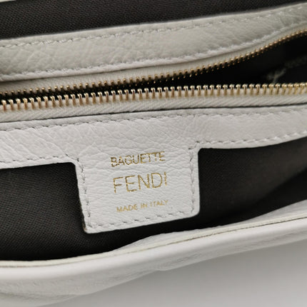 Fendi Baguette White Leather 3D FF Motif Crossbody Bag Large