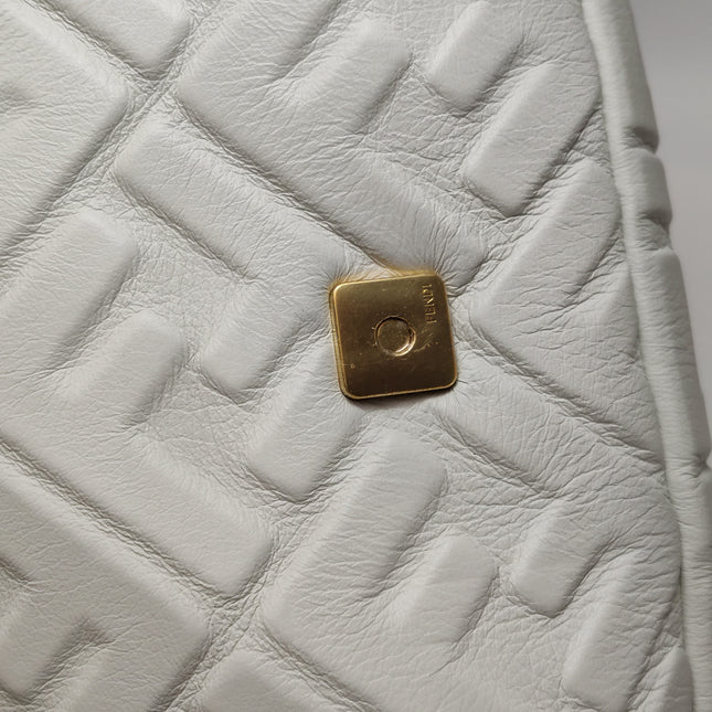 Fendi Baguette White Leather 3D FF Motif Crossbody Bag Large