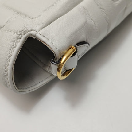 Fendi Baguette White Leather 3D FF Motif Crossbody Bag Large