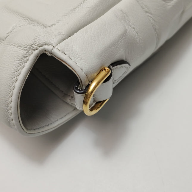 Fendi Baguette White Leather 3D FF Motif Crossbody Bag Large