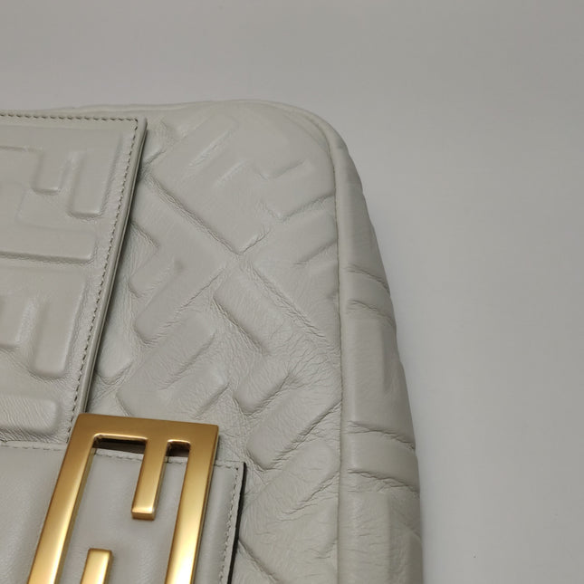 Fendi Baguette White Leather 3D FF Motif Crossbody Bag Large