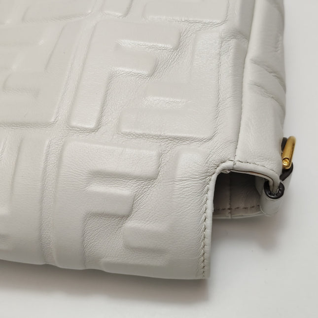 Fendi Baguette White Leather 3D FF Motif Crossbody Bag Large