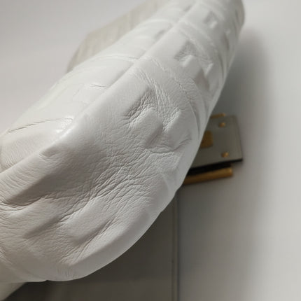 Fendi Baguette White Leather 3D FF Motif Crossbody Bag Large