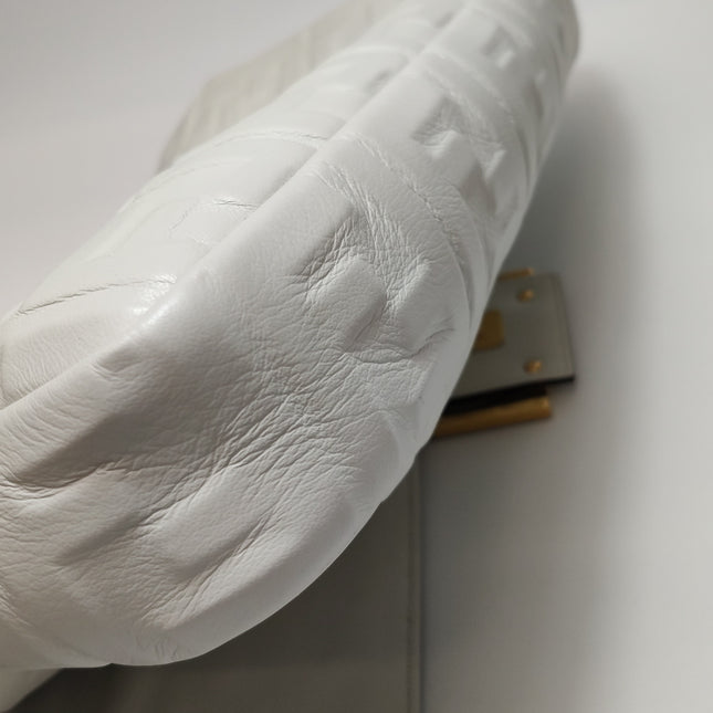 Fendi Baguette White Leather 3D FF Motif Crossbody Bag Large