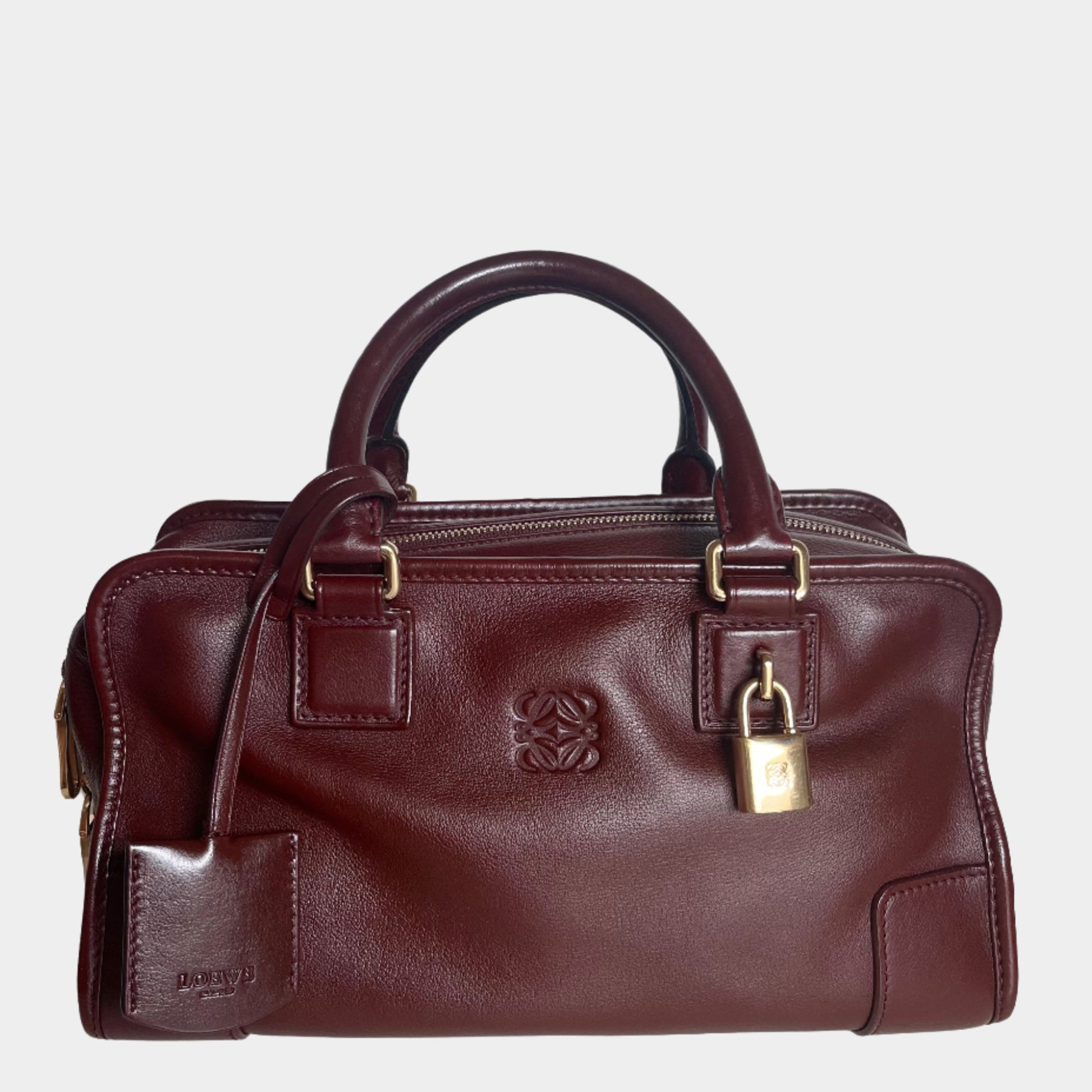 Loewe Amazona 29 in Burgundy Calfskin Leather and Gold-tone Hardware-Luxbags