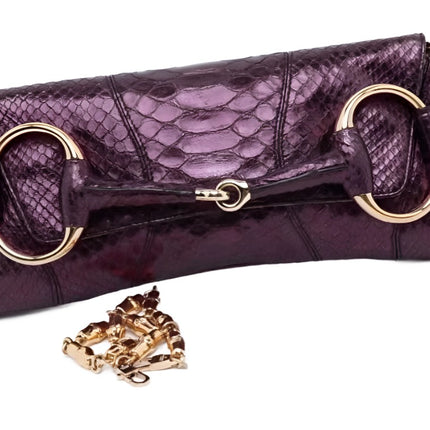 Gucci Horsebit 1955 Metallic Purple Lizard Skin Shoulder Bag Large-Luxbags