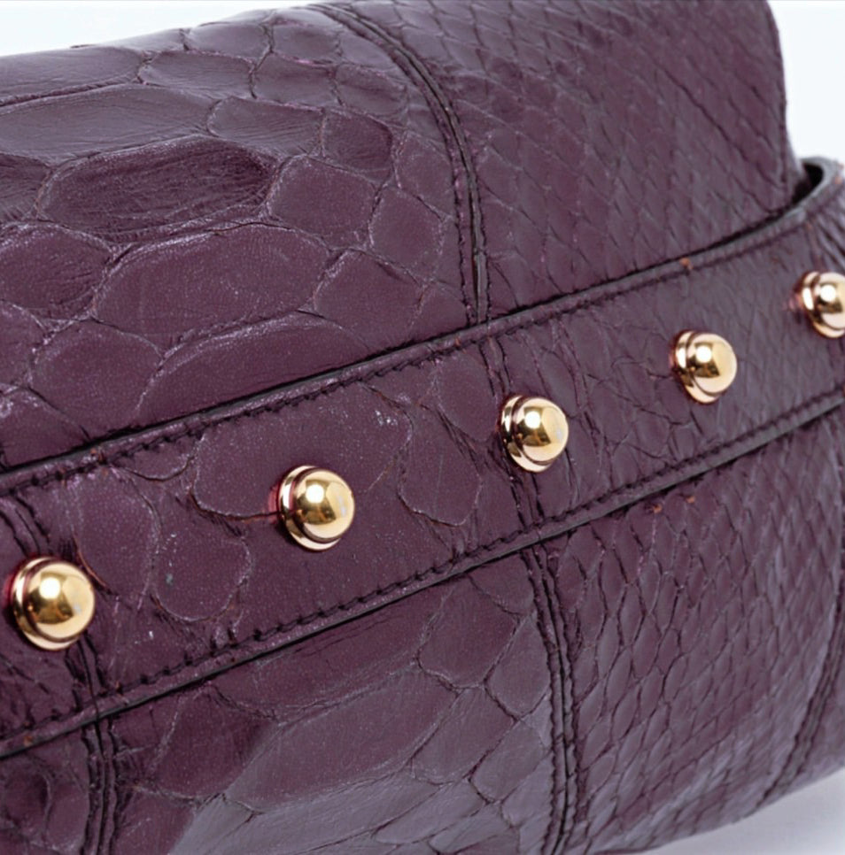 Gucci Horsebit 1955 Metallic Purple Lizard Skin Shoulder Bag Large