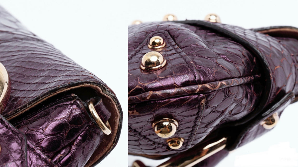 Sold Gucci Horsebit 1955 Metallic Purple Lizard Skin Shoulder Bag Large
