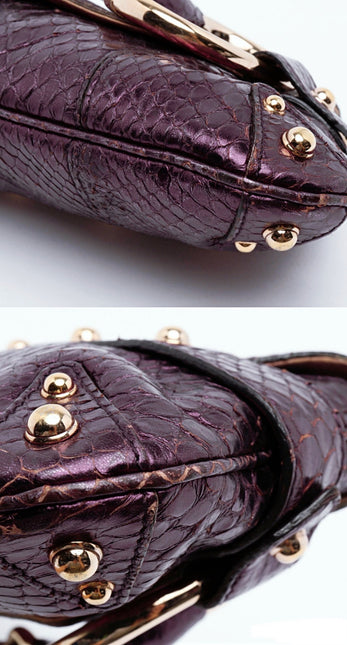 Sold Gucci Horsebit 1955 Metallic Purple Lizard Skin Shoulder Bag Large