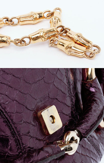 Sold Gucci Horsebit 1955 Metallic Purple Lizard Skin Shoulder Bag Large
